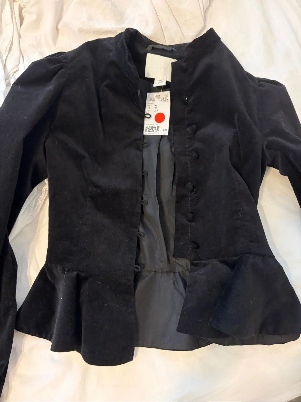 H&M Black Velvet Peplum Blazer with Covered Buttons